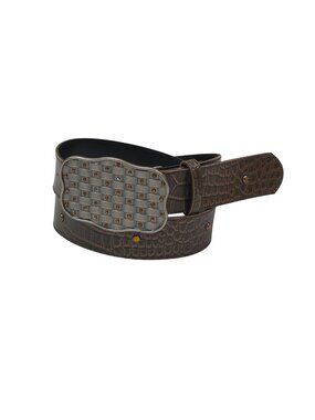 Brown Faux Croc Belt With Metal Buckle & Amber Studs Size 10 Brown with Metal